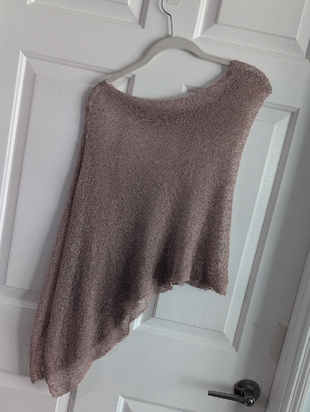 Asymmetric Taupe Knit Shrug Shawl  Poncho - Women One Size Boho Summer - Picture 7 of 12